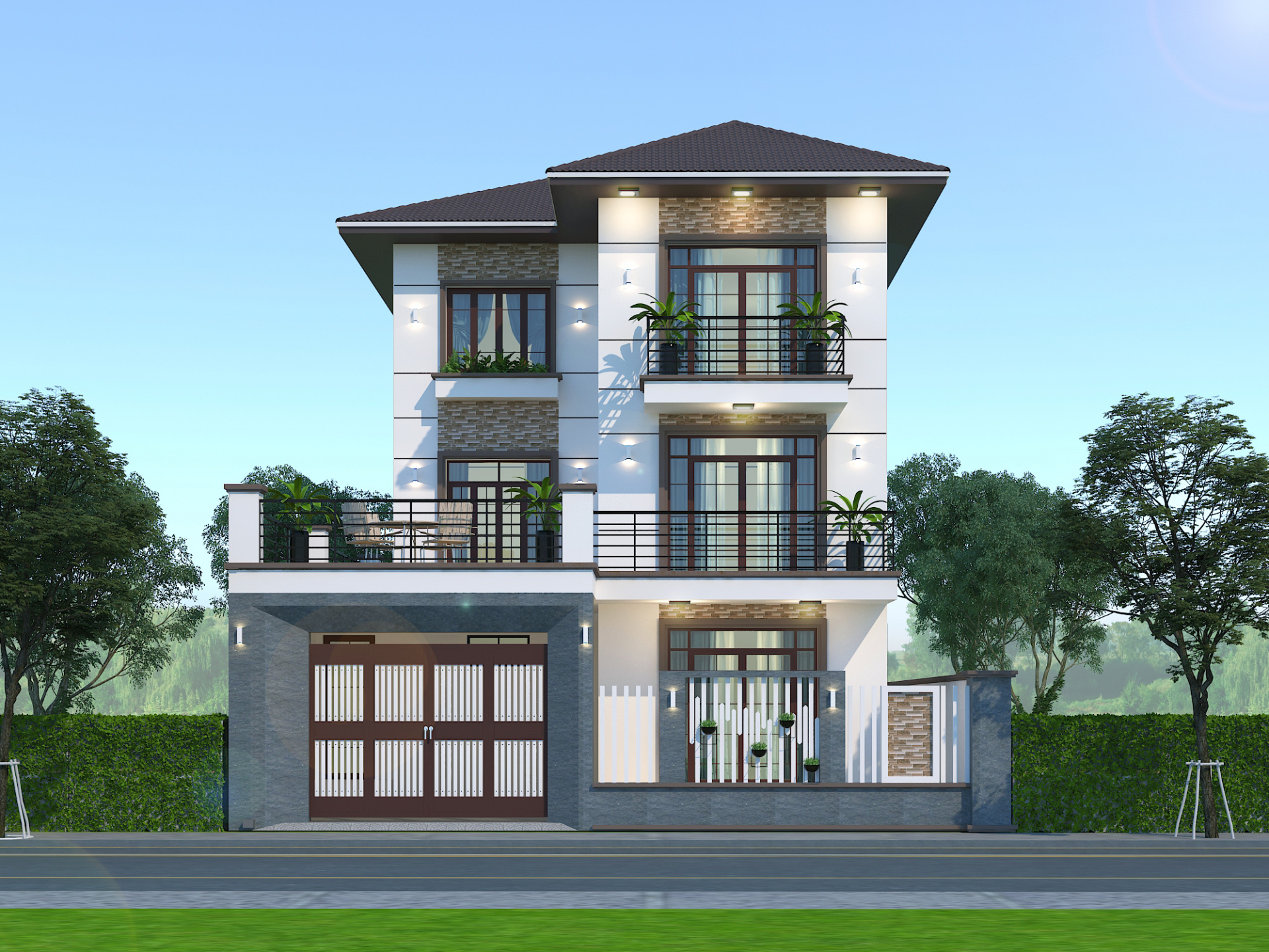 Thiết kế biệt thự mái thái 3 tầng tại Nam Định  BT 31052  KientrucKata