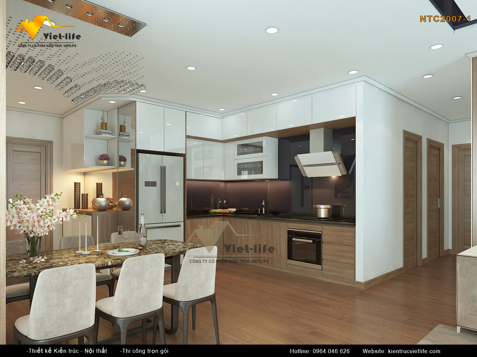 Phòng khách và bếp được thiết kế chung để tối ưu hóa diện tích